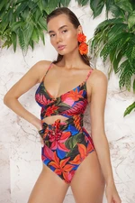 Trendyol Floral Patterned Double Breasted Tied Regular Swimsuit