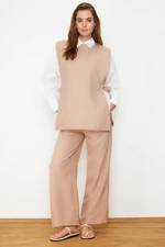 Trendyol Mink Linen Look Side Tie Woven Bottom Set