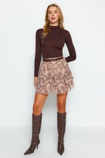 Trendyol Beige Floral Lined Flounce Chiffon Mini Woven Skirt