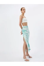 Koton Satin Midi Skirt with Slit Batik Patterned A-Line Viscose