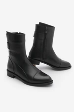 Marjin Women's Genuine Leather Casual Boots with Zipper, Black.