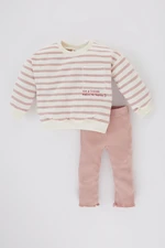 DEFACTO Girl Baby Striped Sweatshirt Tights 2-Piece Set