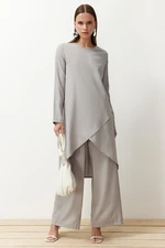 Trendyol Gray Asymmetrical Woven Tunic Trousers Bottom-Top Set