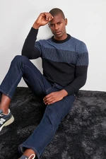 Trendyol Indigo Slim Slim Fit Crew Neck Color Block Knitwear Sweater