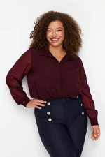 Trendyol Curve Burgundy Long Sleeve Buttoned Chiffon Woven Plus Size Shirt