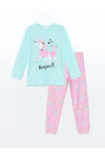 LC Waikiki Crew Neck Printed Long Sleeve Girl's Pajama Set