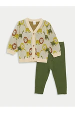 LC Waikiki 2-Pack V-Neck Patterned Baby Boy Knitwear Cardigan and Trousers