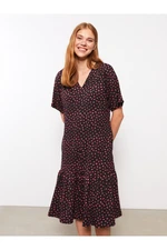 LC Waikiki V-Neck Patterned Short Sleeve Women's Dress