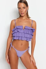 Trendyol Lilac Crop Weave Ruffled 100% Cotton Blouse