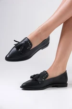 Mio Gusto Brianna Women's Black Studded And Tasseled Loafers Casual Flat Shoes.