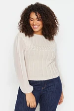 Trendyol Curve Beige Sleeves Chiffon Knitwear Sweater