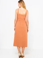 Brown linen midi dress CAMAIEU - Ladies