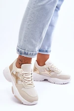 Women's lace-up sneakers Beige-Gold Cortes