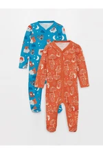 LC Waikiki V-Neck Long Sleeve Printed Baby Boy Rompers 2-Pack