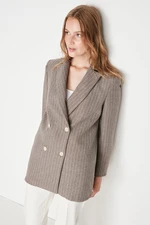 Trendyol Brown Regular Lined Double Breasted Closure Woven Striped Blazer Jacket