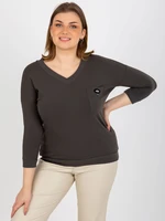 Ordinary khaki blouse of larger size with V-neck