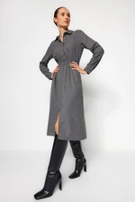 Trendyol Anthracite Midi Shirt Collar Buttoned Woven Woven Dress