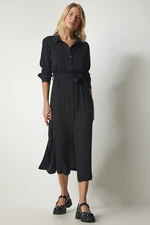 Happiness İstanbul Women's Black Belted Long Shirt Dress