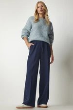 Happiness İstanbul Women's Navy Blue Palazzo Pants with Pocket