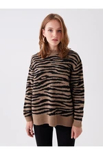 LC Waikiki Crew Neck Patterned Long Sleeve Oversized Women's Knitwear Sweater