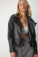 Happiness İstanbul Women's Black Faux Leather Biker Jacket