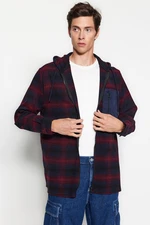 Trendyol Men's Navy Blue Oversize Fit Hooded Pocket Zipper Plaid Check Lumberjack Winter Shirt