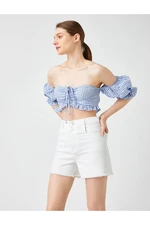 Koton Off-the-Shoulder Crop Top with Pleated Balloon Sleeves