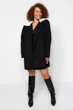 Trendyol Curve Black Fur Collar Stitching Coat