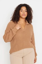 Trendyol Curve Camel Shirt Collar Knitwear Sweater