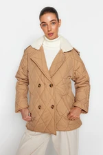 Trendyol Beige Oversized Plush Detailed, Water-Repellent Quilted Coat