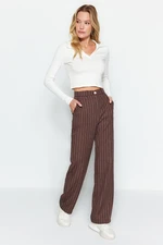 Trendyol Dark Brown Wide Leg Woven Striped Trousers