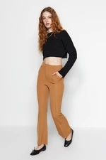 Trendyol Camel Flare Flare Ribbed Slit Detail Woven Trousers