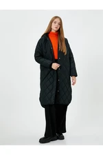 Koton Quilted Long Coat with a Hooded Pocket