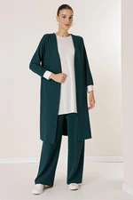 By Saygı Sleeveless Tunic Elastic Waist Trousers Long Cardigan Knitted 3-Piece Suit