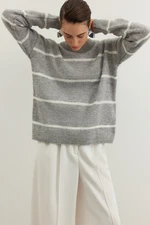 Trendyol Gray Boucle Striped Knitwear Sweater