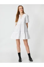 Koton Mini Poplin Shirt Dress with Balloon Sleeves, Baby Collar, Buttons