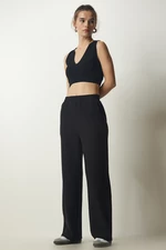 Happiness İstanbul Women's Black Ribbed Knitted Trousers