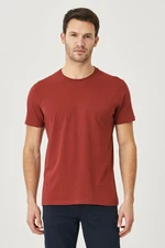 AC&Co / Altınyıldız Classics Men's Claret Red 100% Cotton Slim Fit Narrow Cut Crew Neck Short Sleeve T-Shirt