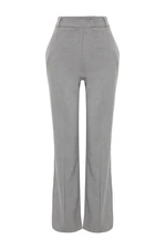 Trendyol Gray Premium High Waist Straight/Straight Fit Woven Ribbed Trousers