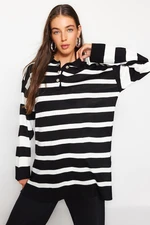 Trendyol Black and White Polo Neck Striped Knitwear Sweater