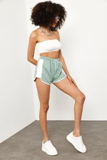 XHAN Women's Aqua Green Shorts with Stripe Detail