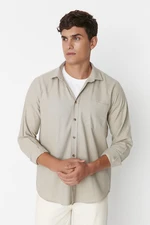 Trendyol Camel Men's Regular Fit Single Pocket Shirt.