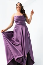 Lafaba Women's Lavender Plus Size Satin Evening Dress with Ruffles and a Slit Prom Prom Dress