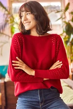 Olalook Women's Red Openwork Bat Oversize Knitwear Sweater