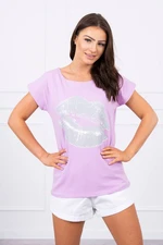 Blouse with purple lip print