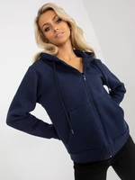 RUE PARIS dark blue zippered sweatshirt with pockets