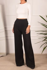 armonika Women's Black Stitched Front Spanish Wide Leg Sweater Pants