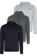 TRIPLE SET V4011 DEWBERRY MEN'S HOODED SWEATSHIRT-NAVY-ANTHRACITE-GREY