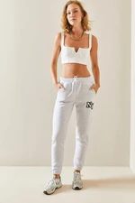 XHAN Gray Elastic Waist Printed Jogger Sweatpants