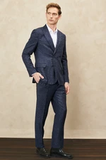 ALTINYILDIZ CLASSICS Men's Navy Blue Slim Fit Slim Fit Swallow Collar Tweet Patterned Woolen Suit